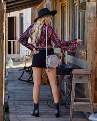 Nashawn Printed Satin Tie Front Crop Blouse Oshnow