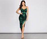 Natalia Cowl Neck Satin Dress Oshnow