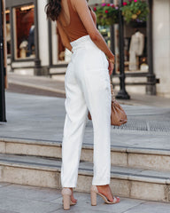 Natalia Pocketed Paper Bag Waist Trousers - Ivory Oshnow