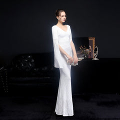 Natalie Open Sleeve Formal Sequined Mermaid Dress Oshnow