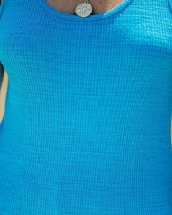 Natasha Cotton Blend Scoop Tank - Blue Oshnow