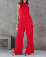 Naya Pocketed Plisse Jumpsuit - Red Oshnow