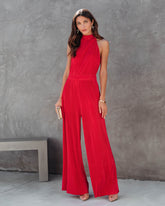 Naya Pocketed Plisse Jumpsuit - Red Oshnow
