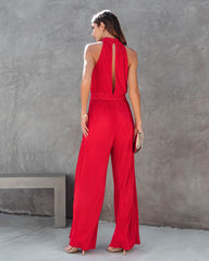 Naya Pocketed Plisse Jumpsuit - Red Oshnow