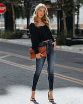 Negin Satin Billowed Crop Blouse - Black Oshnow