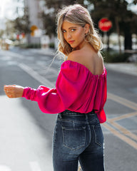 Negin Satin Billowed Crop Blouse - Magenta Oshnow