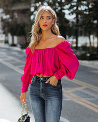 Negin Satin Billowed Crop Blouse - Magenta Oshnow