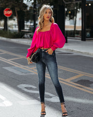 Negin Satin Billowed Crop Blouse - Magenta Oshnow