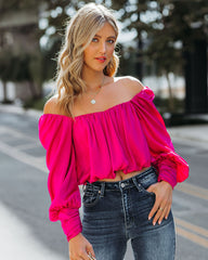 Negin Satin Billowed Crop Blouse - Magenta Oshnow