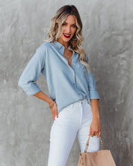 Nehan Cotton Linen Button Down Top - Blue Oshnow