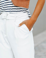 Neomi Pocketed High Rise Belted Trousers - Off White Oshnow
