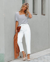 Neomi Pocketed High Rise Belted Trousers - Off White Oshnow