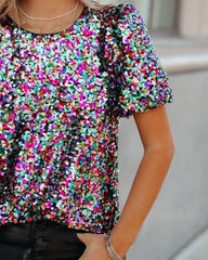 Neptune Sequin Puff Sleeve Blouse Oshnow