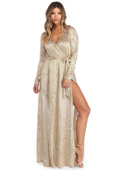 Nerissa Metallic Wrap Evening Dress Oshnow