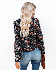 Never Say Never Floral Mock Neck Ruffle Blouse Oshnow