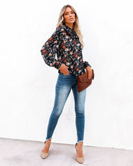 Never Say Never Floral Mock Neck Ruffle Blouse Oshnow