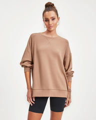 Never Again Side Slit Pullover Sweatshirt - Mocha