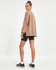 Never Again Side Slit Pullover Sweatshirt - Mocha