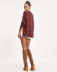 Never Again Side Slit Pullover Sweatshirt - Wine