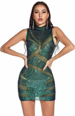 New Formal Sequin Stand Collar Mini Dress Oshnow