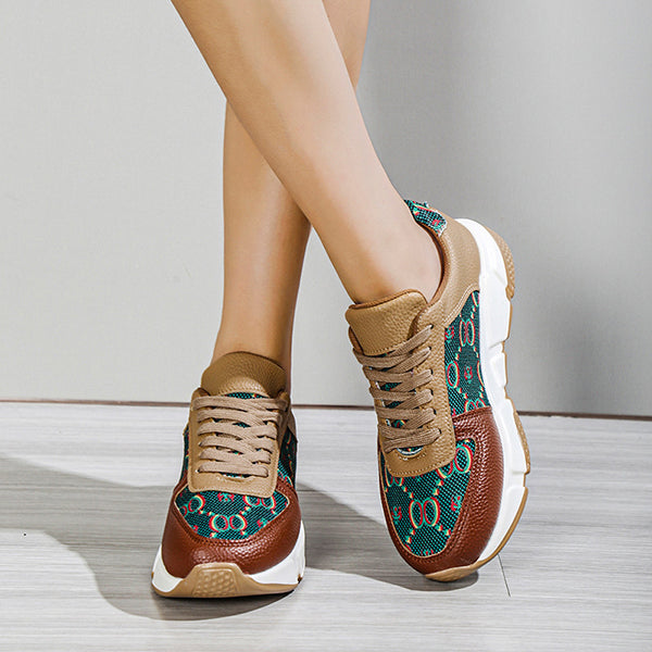 New In Leopard Print Colorblock Lace-Up Sneakers Oshnow