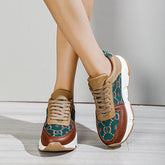 New In Leopard Print Colorblock Lace-Up Sneakers Oshnow