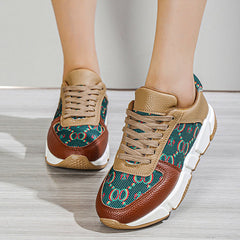New In Leopard Print Colorblock Lace-Up Sneakers Oshnow