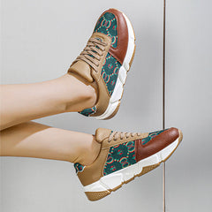 New In Leopard Print Colorblock Lace-Up Sneakers Oshnow