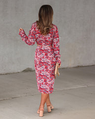 Next Level Limits Paisley Side Ruched Midi Skirt - Red Oshnow