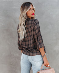 Night Owl Plaid Button Down Top Oshnow