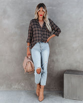 Night Owl Plaid Button Down Top Oshnow