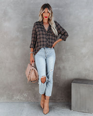 Night Owl Plaid Button Down Top Oshnow