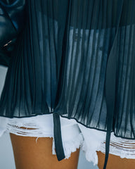 Nightfall Pleated Balloon Sleeve Blouse - Black Oshnow