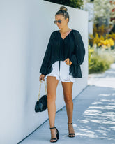 Nightfall Pleated Balloon Sleeve Blouse - Black Oshnow