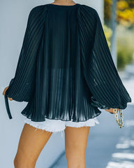 Nightfall Pleated Balloon Sleeve Blouse - Black Oshnow