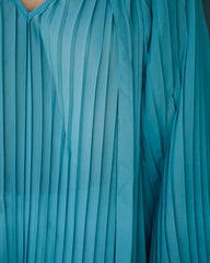 Nightfall Pleated Balloon Sleeve Blouse - Blue Oshnow