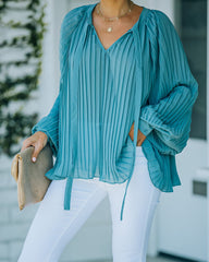 Nightfall Pleated Balloon Sleeve Blouse - Blue Oshnow