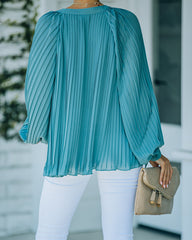 Nightfall Pleated Balloon Sleeve Blouse - Blue Oshnow