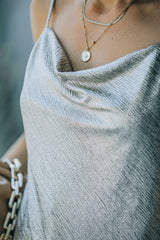 Nightlife Cowl Neck Metallic Cami Tank Oshnow