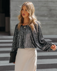 Nighttime Sequin Billowed Blouse Oshnow