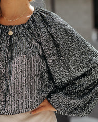 Nighttime Sequin Billowed Blouse Oshnow