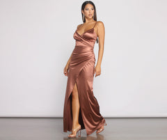 Nikita Formal High Slit Satin Dress Oshnow