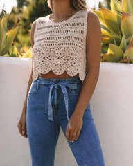 Nima Cotton Crochet Crop Top - Natural Oshnow