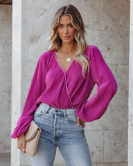 Nissa Plisse Drape Bodysuit - Magenta Oshnow