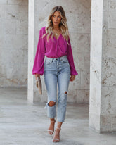 Nissa Plisse Drape Bodysuit - Magenta Oshnow