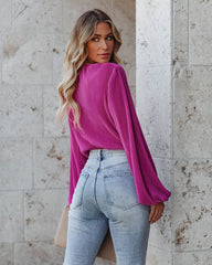Nissa Plisse Drape Bodysuit - Magenta Oshnow