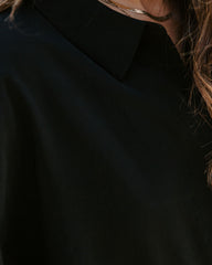 No Effort Puff Sleeve Button Down Blouse - Black Oshnow