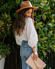 No Effort Puff Sleeve Button Down Blouse - White Oshnow