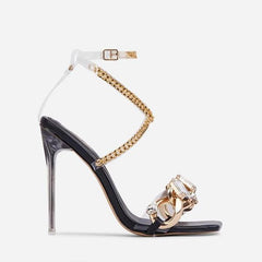 Noble Gold Chain Large Crystal High Heel Sandals Oshnow