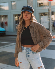 Noella Cotton Checkered Button Down Crop Top Oshnow